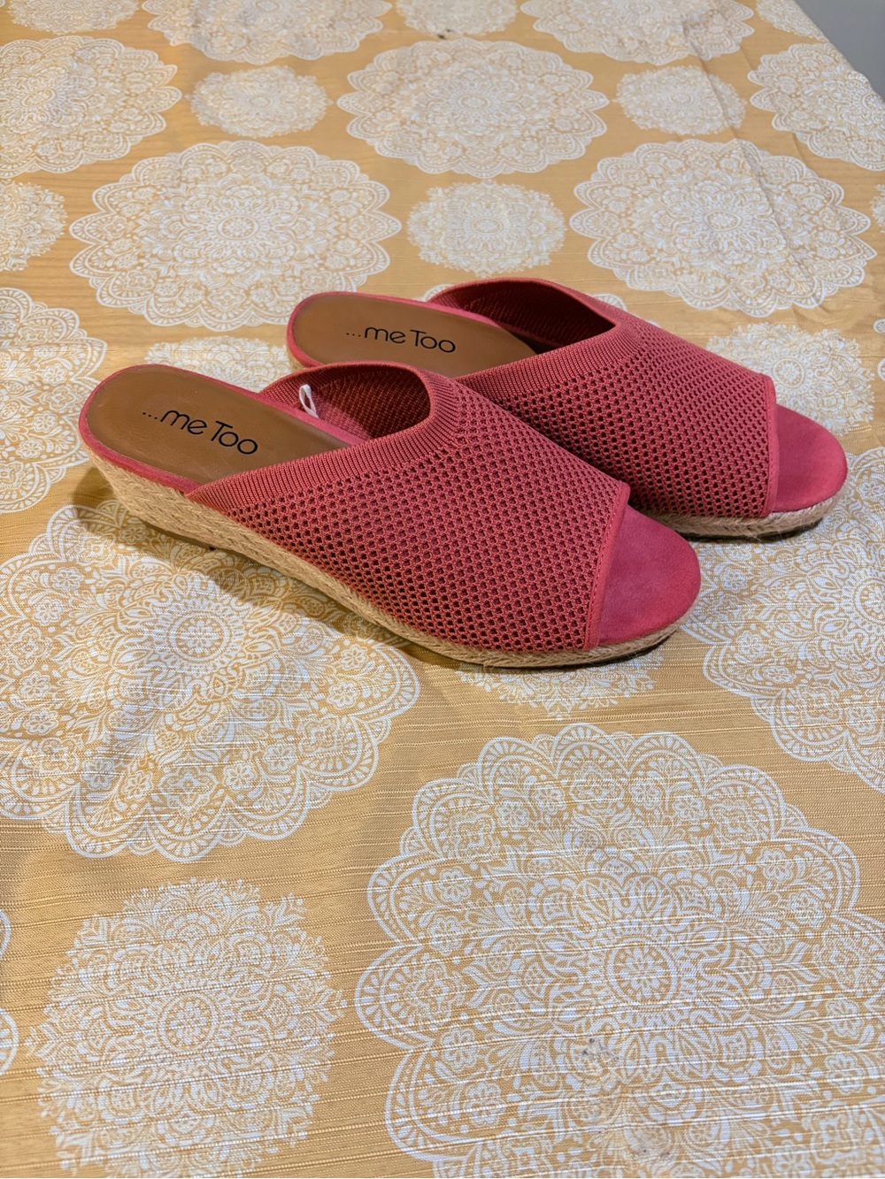 Me Too Coral Pink Mesh Wedge Slide Sandals